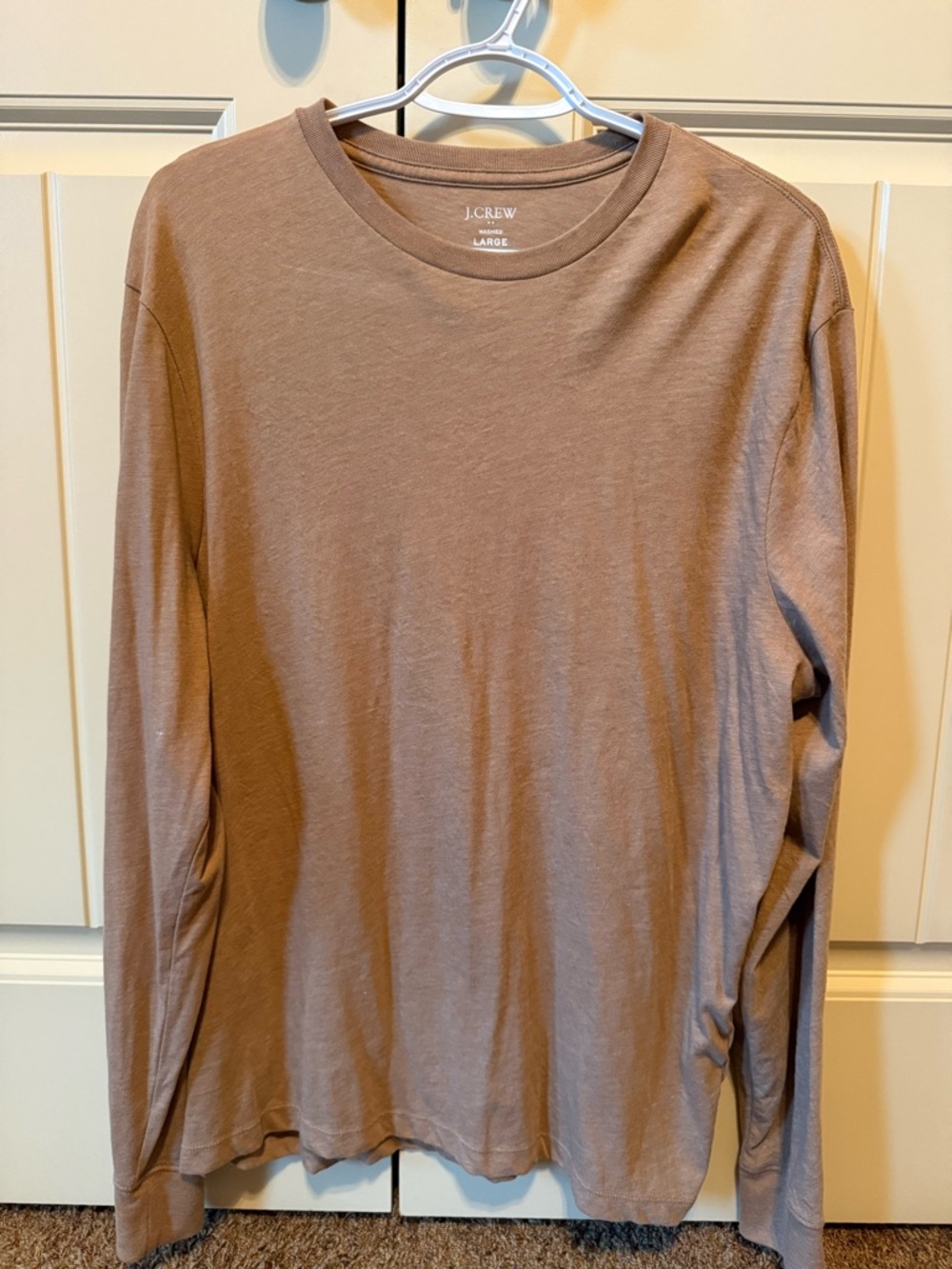 J. Crew Men's Long-Sleeve Crewneck Tee in Light Brown